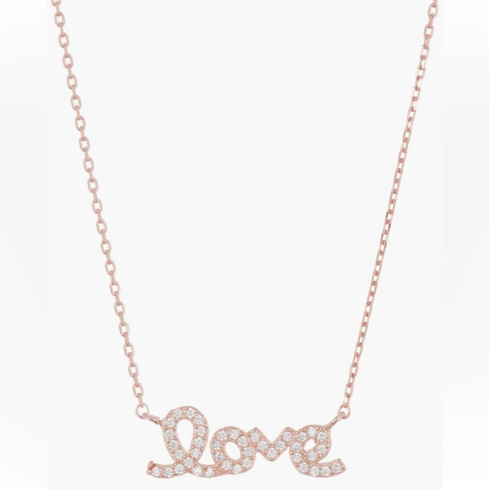 Adornia 14K Yellow Gold Plated Swarovski Crystal Cursive Love Necklace